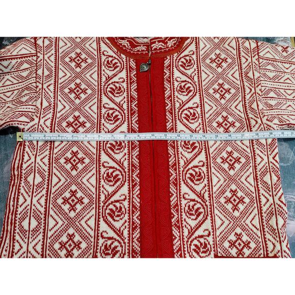 Dale of Norway Fair Isle Knitted Wool Cardigan Full Zip Red White - Picture 6 of 8